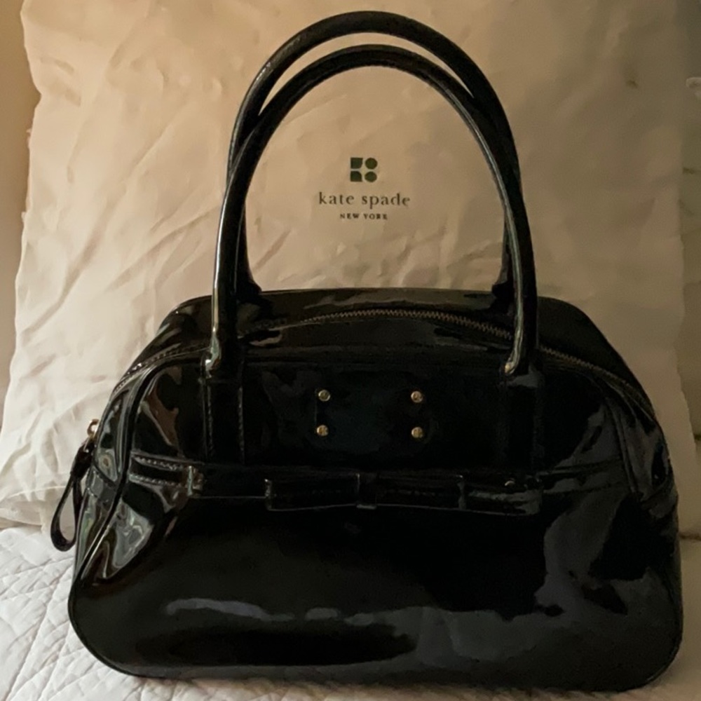 Black patent leather bowler bag